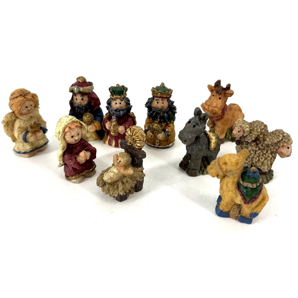 Mini Nativity Set Christmas Holiday 10 Pieces Baby Jesus Wiseman Mary Angel 1.5"